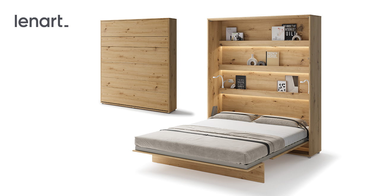 Wandklappbett Bed Concept BC-13 | 180x200 cm | Vertikales Schrankbett Eiche Artisan | Lenart