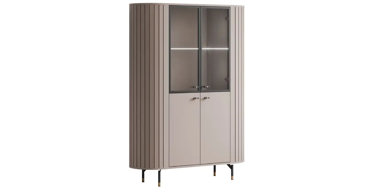Design Vitrine LINNEA 112 cm 4D – Mit LED & Glasfront – Kaschmir / Beige