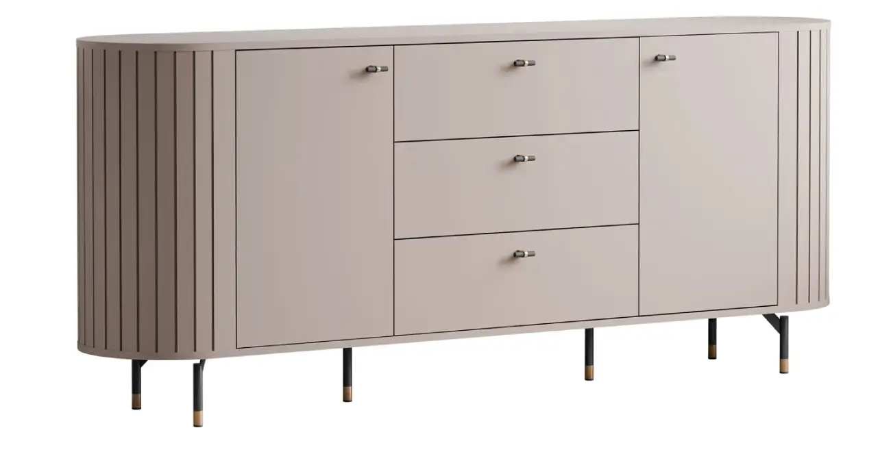 XXL Sideboard LINNEA 190 cm 2D3S – Kaschmir / Beige – Runde Ecken & Lamellen