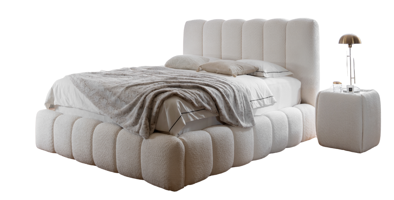 Designer Polsterbett Cande Bouclé 160x200 mit Stauraum