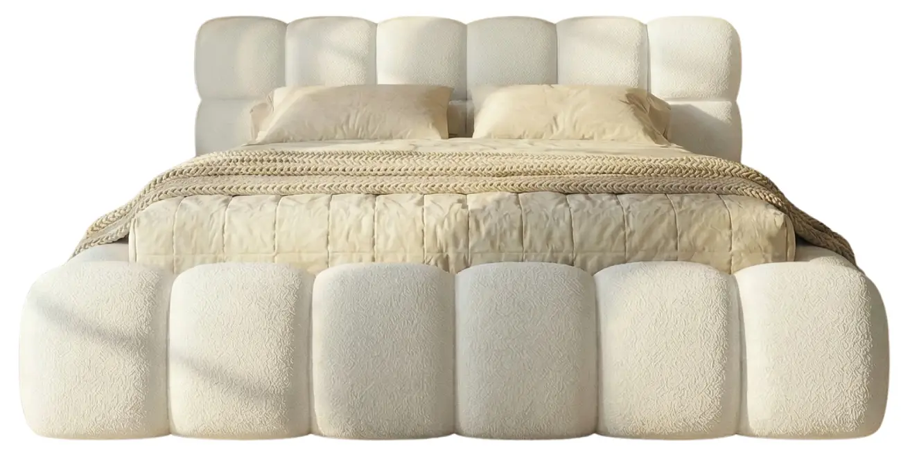 Designer Polsterbett Boston Slim in Bubble-Optik (Bouclé) 140x200 mit Stauraum