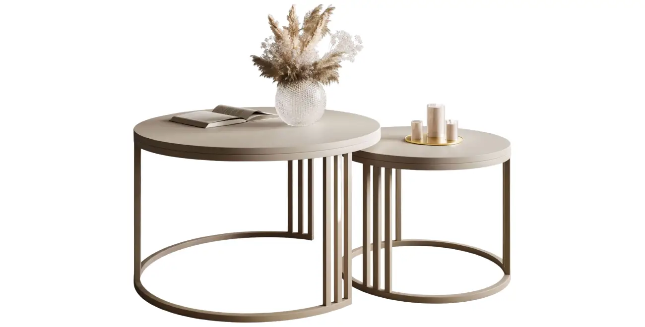 2in1 Couchtisch-Set LEIA Kaschmir / Kaschmir Matt – Monochrome Eleganz